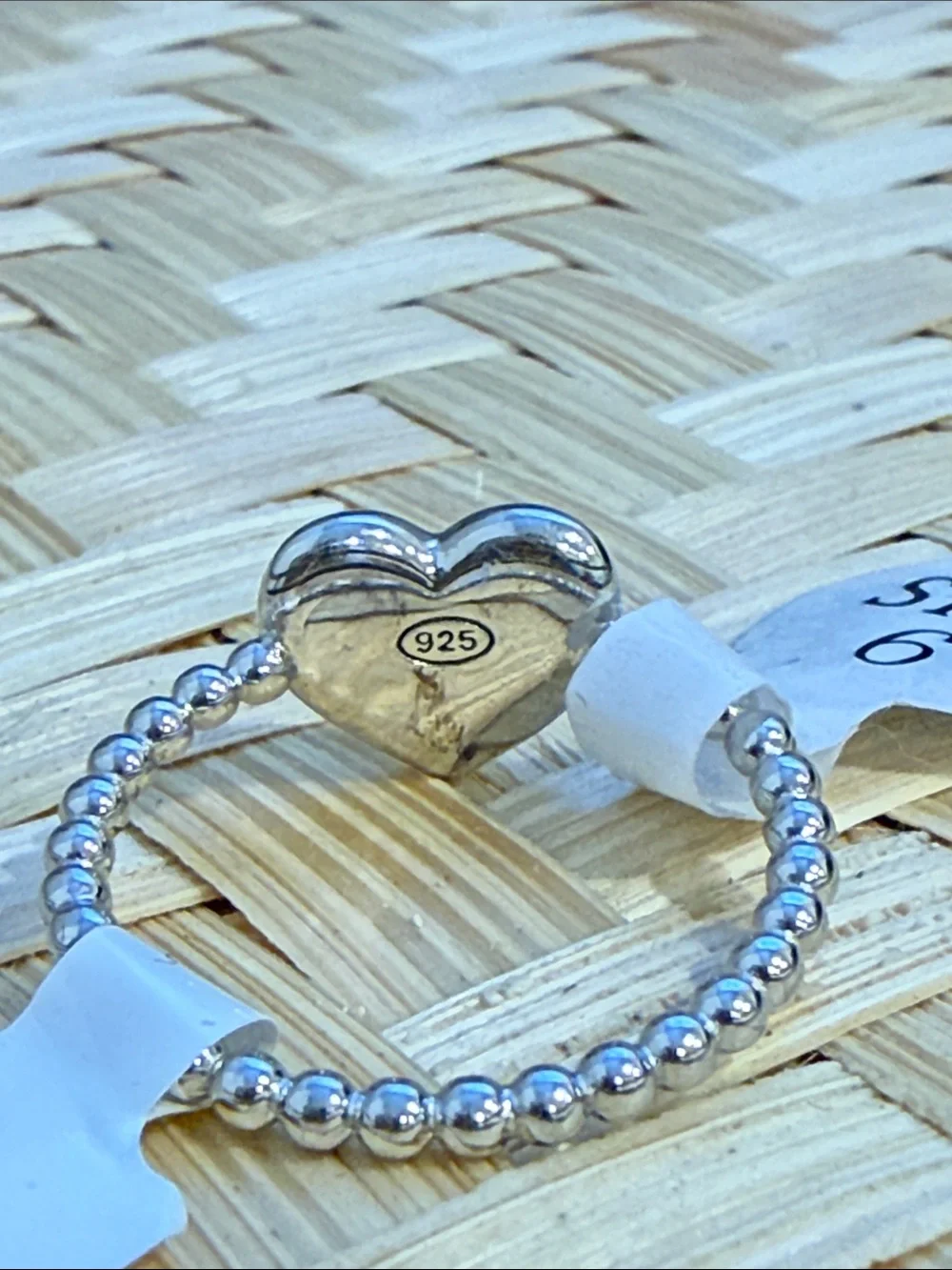 Sterling Silver 925 Puff Heart Beaded Ring Size 6 Minimalist Stackable New